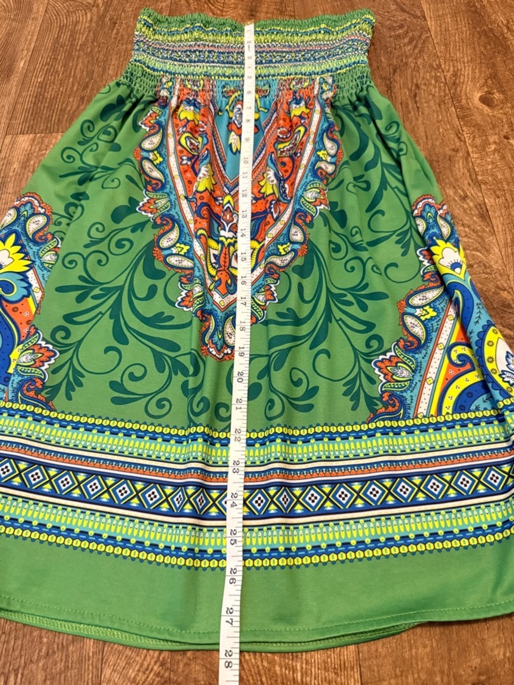 Flying Tomato Strapless Boho Mini Dress Smocked Paisley Green M - Picture 6 of 6
